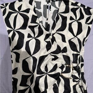 Zara Black and White Geometric Wrap Tunic